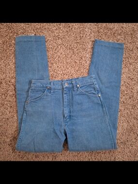 Vintage Wrangler Teal Denim Jeans High Rise Straight Leg USA Made